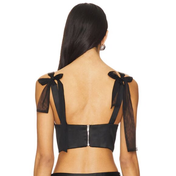 For Love & Lemons Nelly Black Satin Tie Shoulder Corset Top M - Picture 3 of 7
